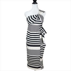 ASOS Maternity One Shoulder Scuba Ruffle Striped Midi Dress Size 2